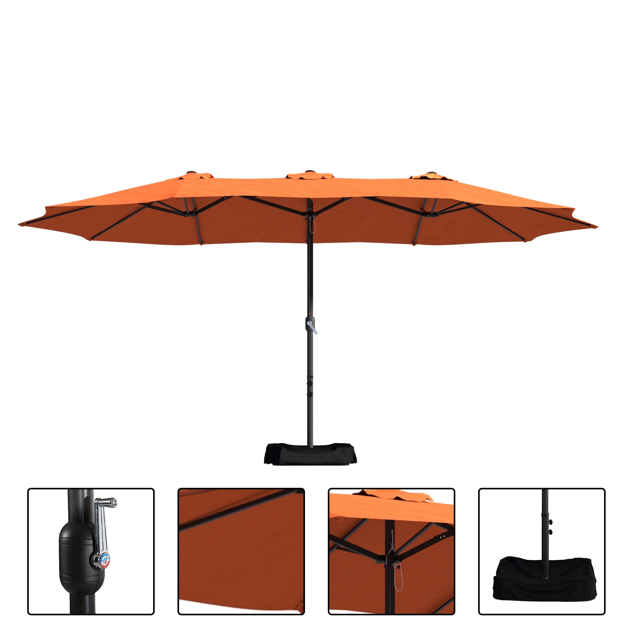 Boyel Living 15ft Double-Sided Patio Market Umbrella with iron Base Large Outdoor Table Umbrella(Orange)
