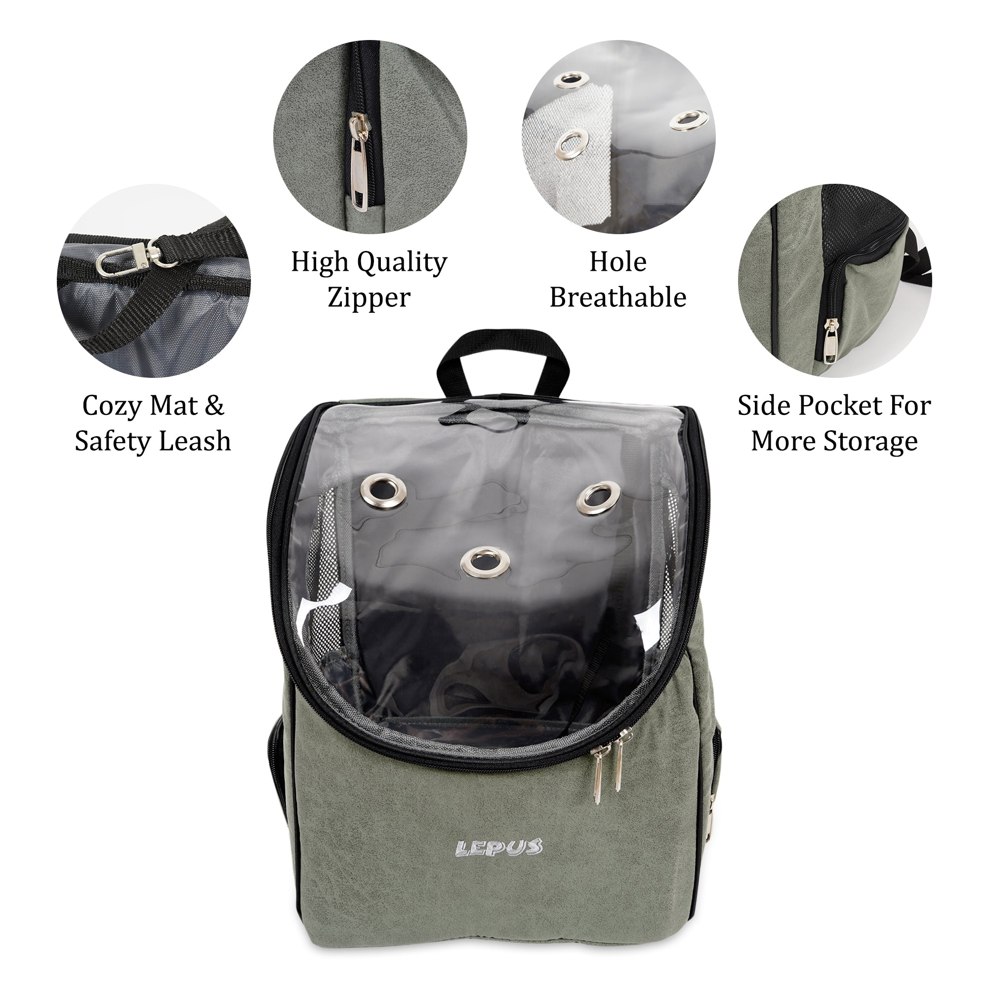 Airline Approved Dog and Cat Backpack Carrier for Small Dogs - Water, Stain Proof Dog Hiking Backpack with Mesh Cover, Waist Belt - GREEN-LEATHER