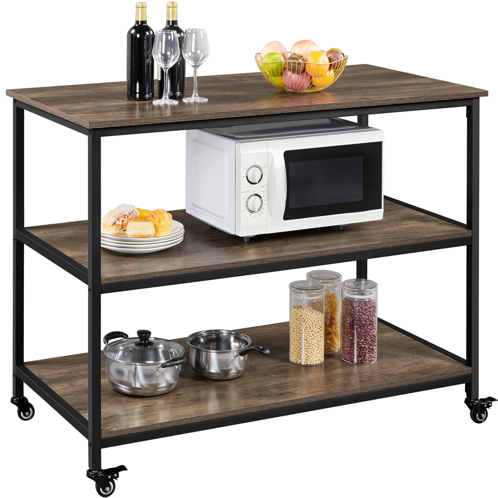 Topeakmart 3-Tier Rolling Kitchen Cart Kitchen Island Microwave Oven Stand with Large Worktop