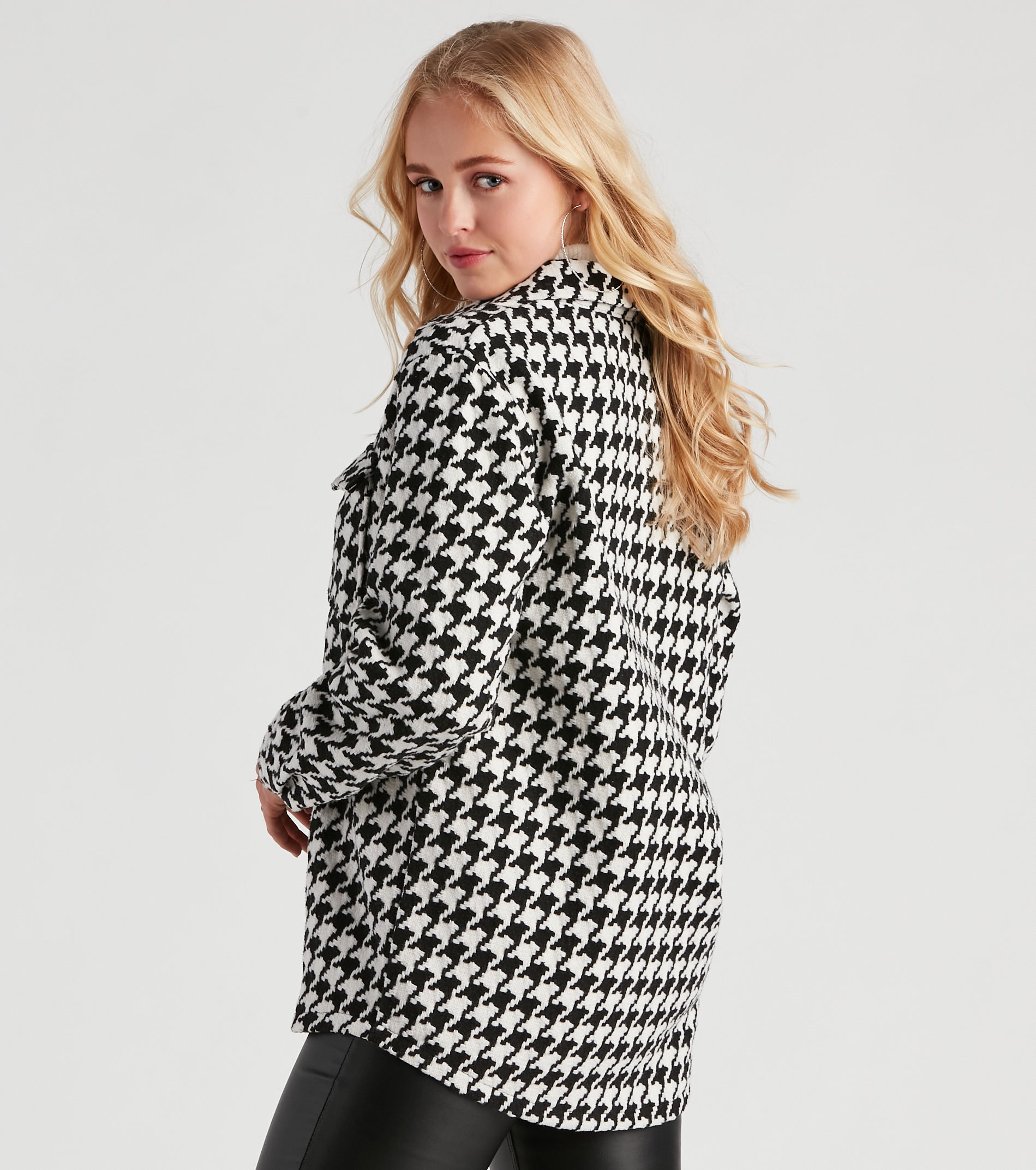 Elevated Chic Houndstooth Woven Shacket