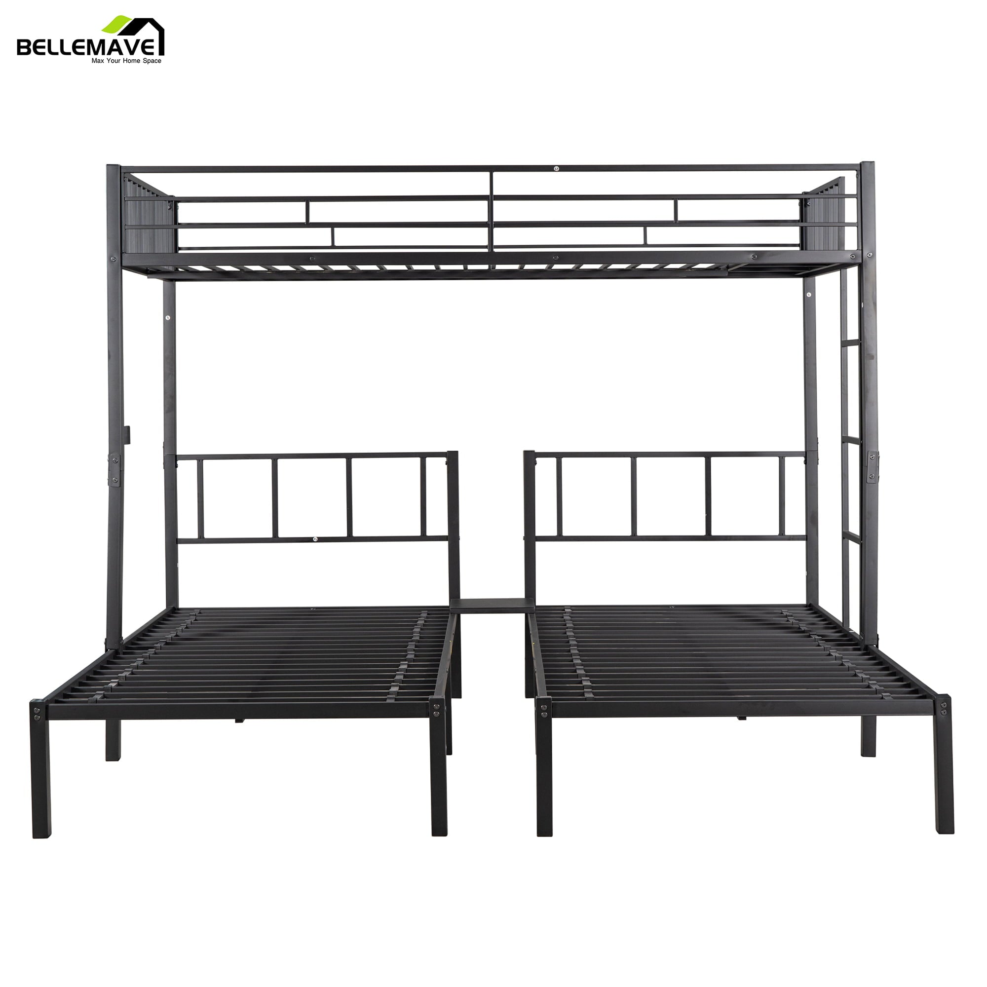 Bellemave Metal Triple Bunk Bed with Ladder, Twin over Twin over Twin Bunk Bed for Kids, Boys & Girls in Bedroom, Convert into 3 Twin Bed, Black