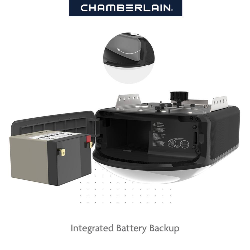 Chamberlain B6713T 1-1/4 HP LED Smart Quiet Belt Drive Garage Door Opener with Battery Backup