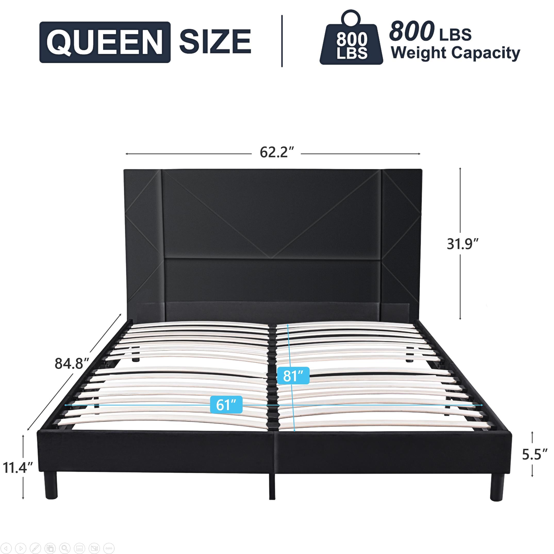 uhomepro Black Queen Bed Frame for Adults Kids, Modern Velvet Upholstered Platform Bed Frame with Headboard, Queen Size Bed Frame Bedroom Furniture with Wood Slats Support, No Box Spring Needed
