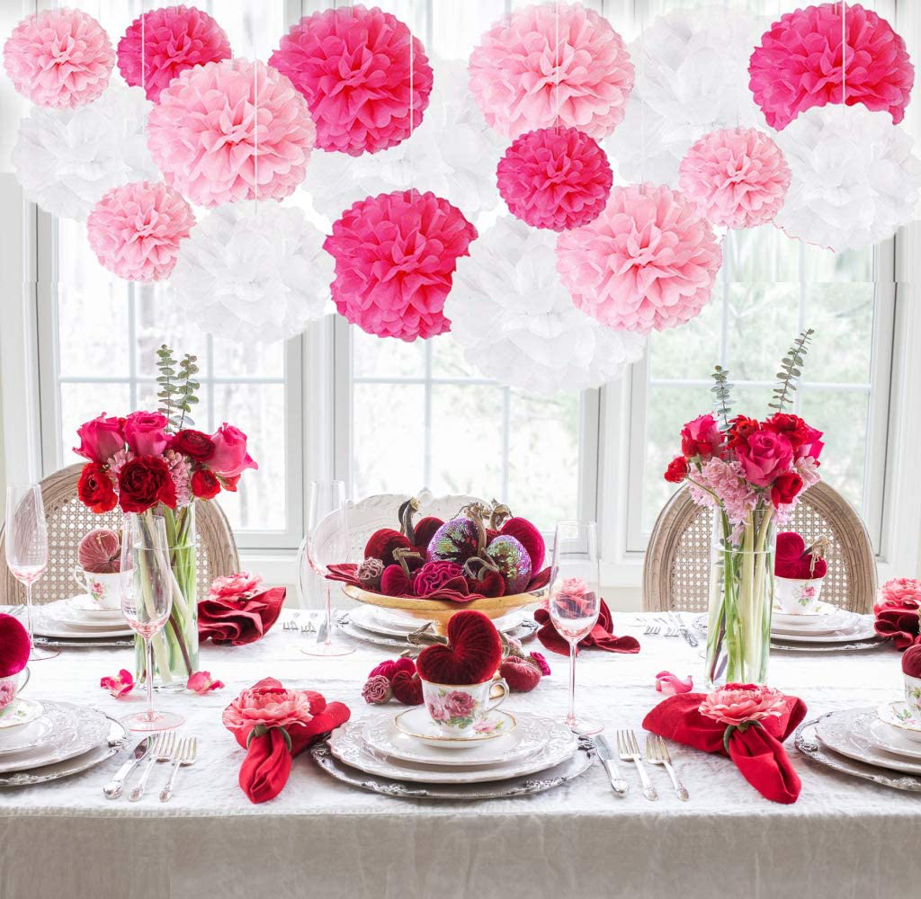 Pink Paper Party Decoration Kit - Tissue Paper Pom Poms Lantern Fans S