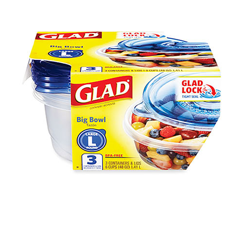 Clorox Glad Big Bowl Food Storage Containers with Lids | 48 oz， Clear