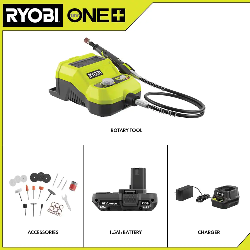 RYOBI P460K1SB ONE+ 18V Cordless Rotary Tool Kit with 1.5 Ah Battery and Charger