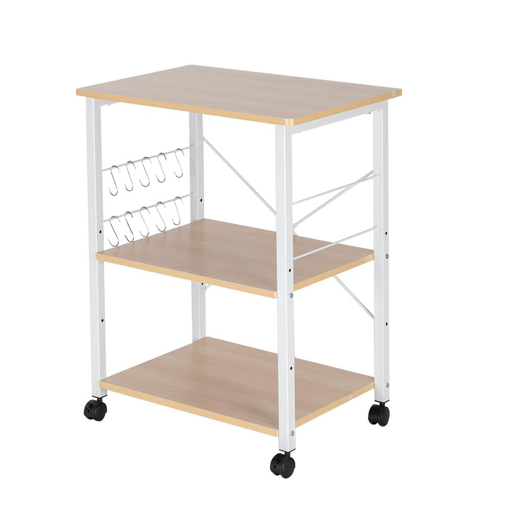 UBesGoo 3-Layer Kitchen Microwave Oven Stand Cart， Rolling Bakers Rack Kitchen Utility Storage Serving Cart， Kitchen Island Cart for Kitchen， Living Room， Entryway， Light Beige/White