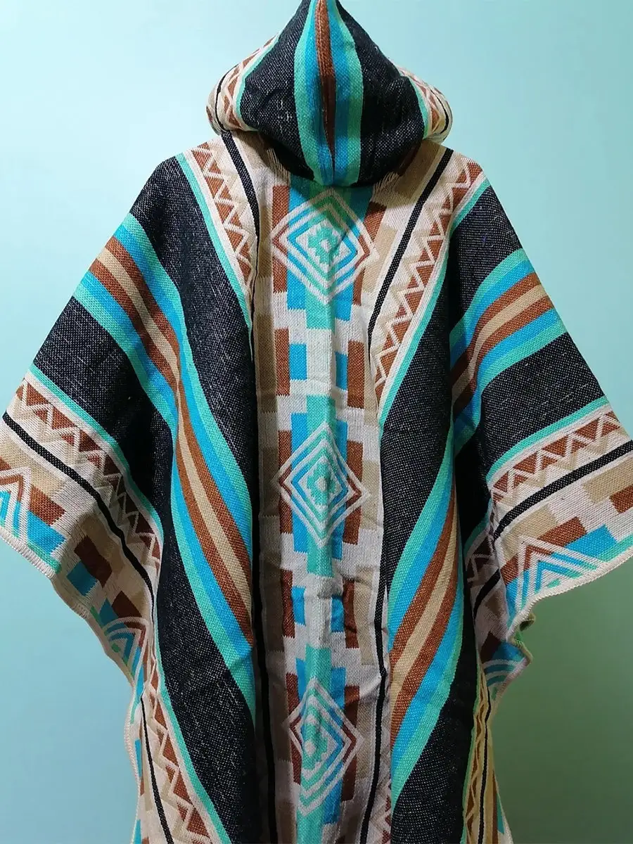 Casual Striped Printed Ethnic Style Hooded Cloak