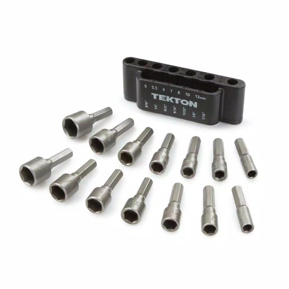 TEKTON 3/16 in. to 7/16 in. 5 mm to 12 mm Steel Power Nut Driver Bit Set (14-Piece) and#8211; XDC Depot