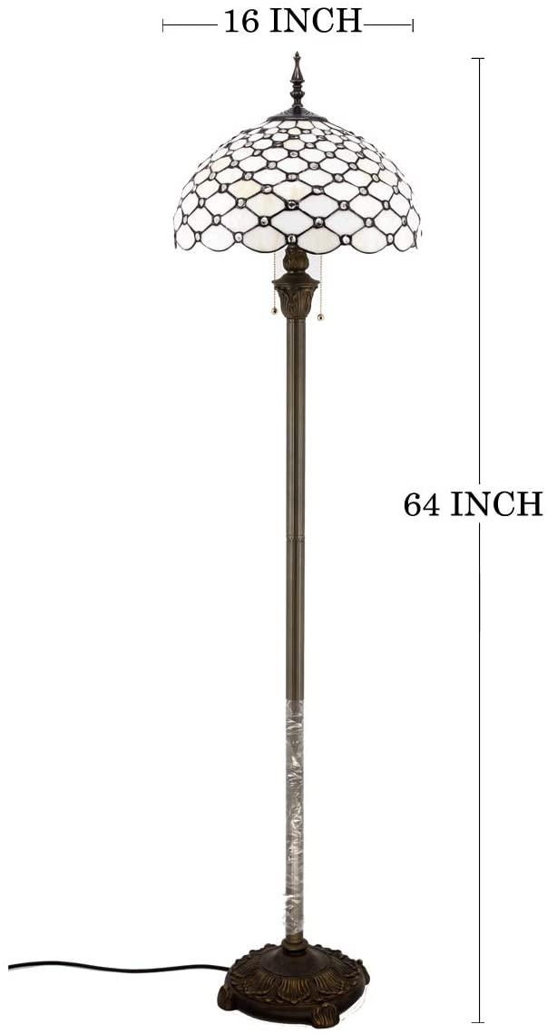 BBNBDMZ  Floor Lamp Cream Amber Stained Glass Bead Standing Reading Light 16X16X64 Inches Antique Pole Corner Lamp Decor Bedroom Living Room  Office (LED Bulb Included) S005 Series