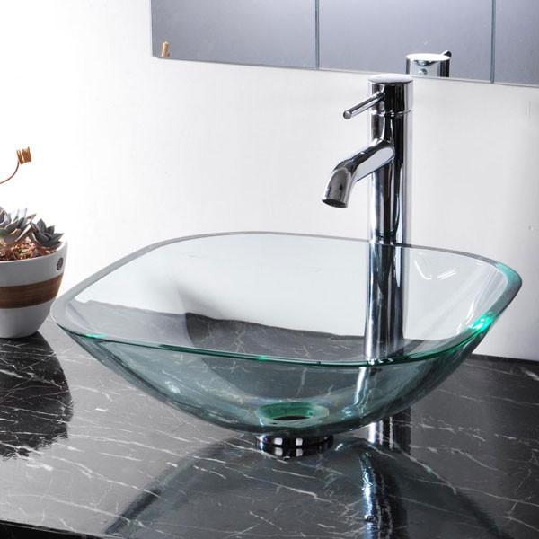 Yescom Square Bathroom Glass Vessel Sink Bowl Lavatory Basin, Sink
