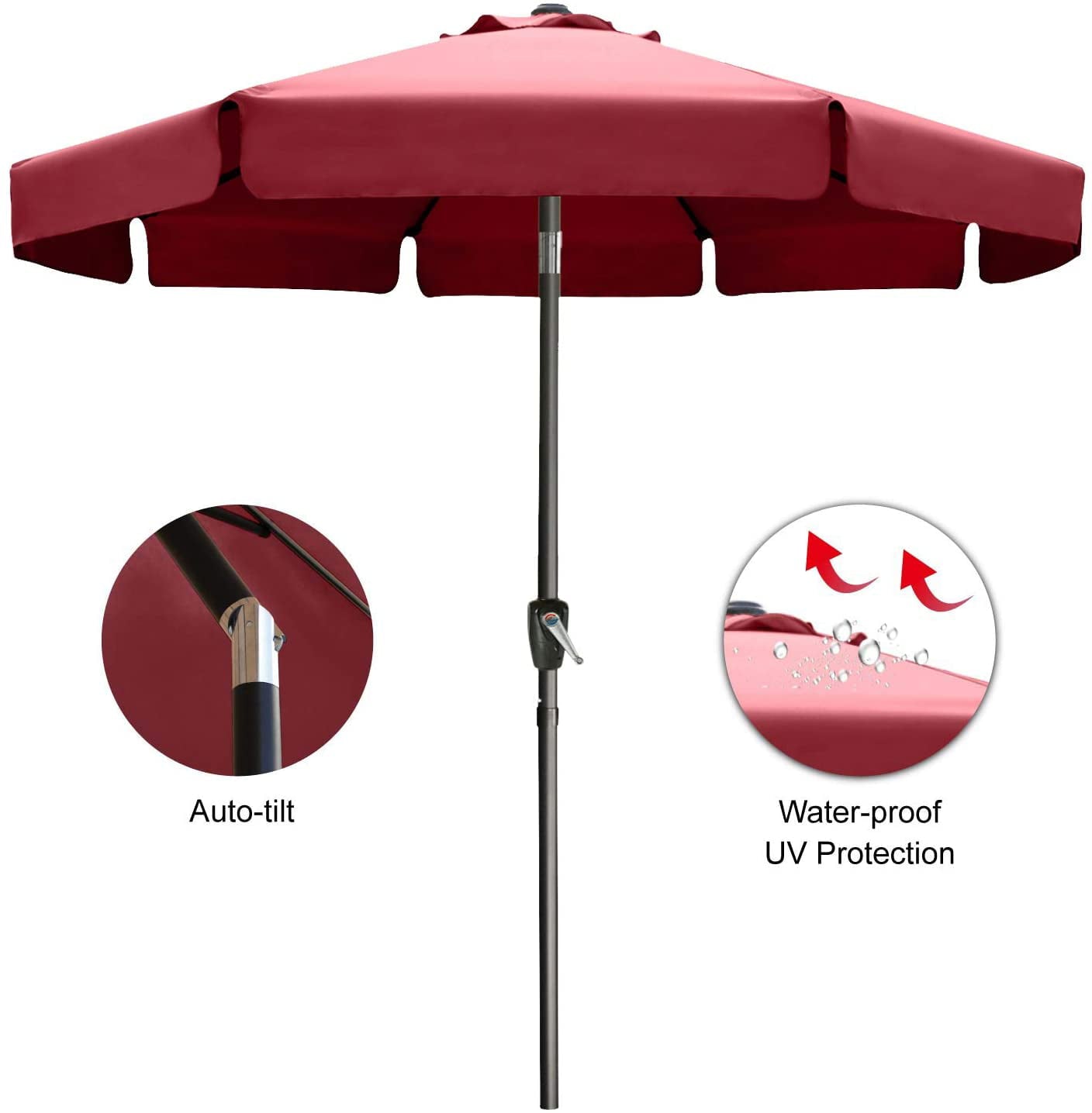 ABCCANOPY 9ft Outdoor Market Patio Umbrella with Push Button Tilt, 8 Ribs 13+Colors, Burgundy