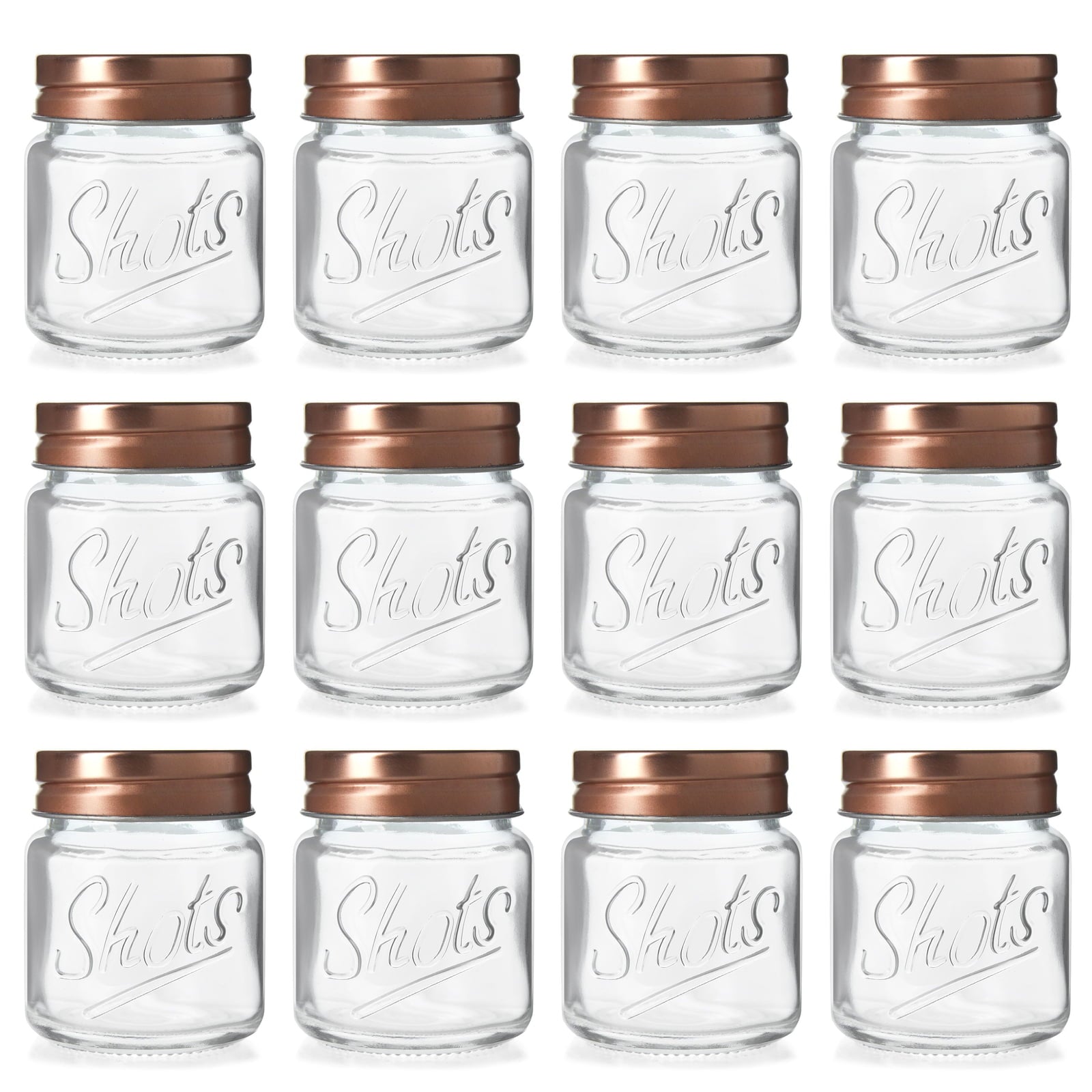 12-Pack Mini Mason Jar Shot Glasses with Lids， Bulk 2 Ounce Glasses for Ginger Shots， Juices， Cocktails， Homemade Sauces， Honey， Jams， Salad Dressings， and Spices