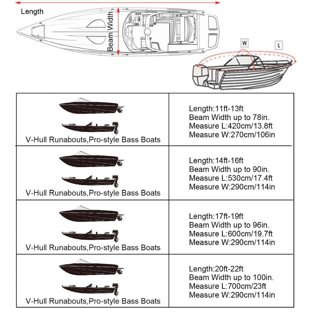 Waterproof Trailerable Boat Cover Outdoor Protector Cover， Dustproof V-hull Tri-hull Fishing Ski Bass Boat Cover， 17-19ft/20-22ft