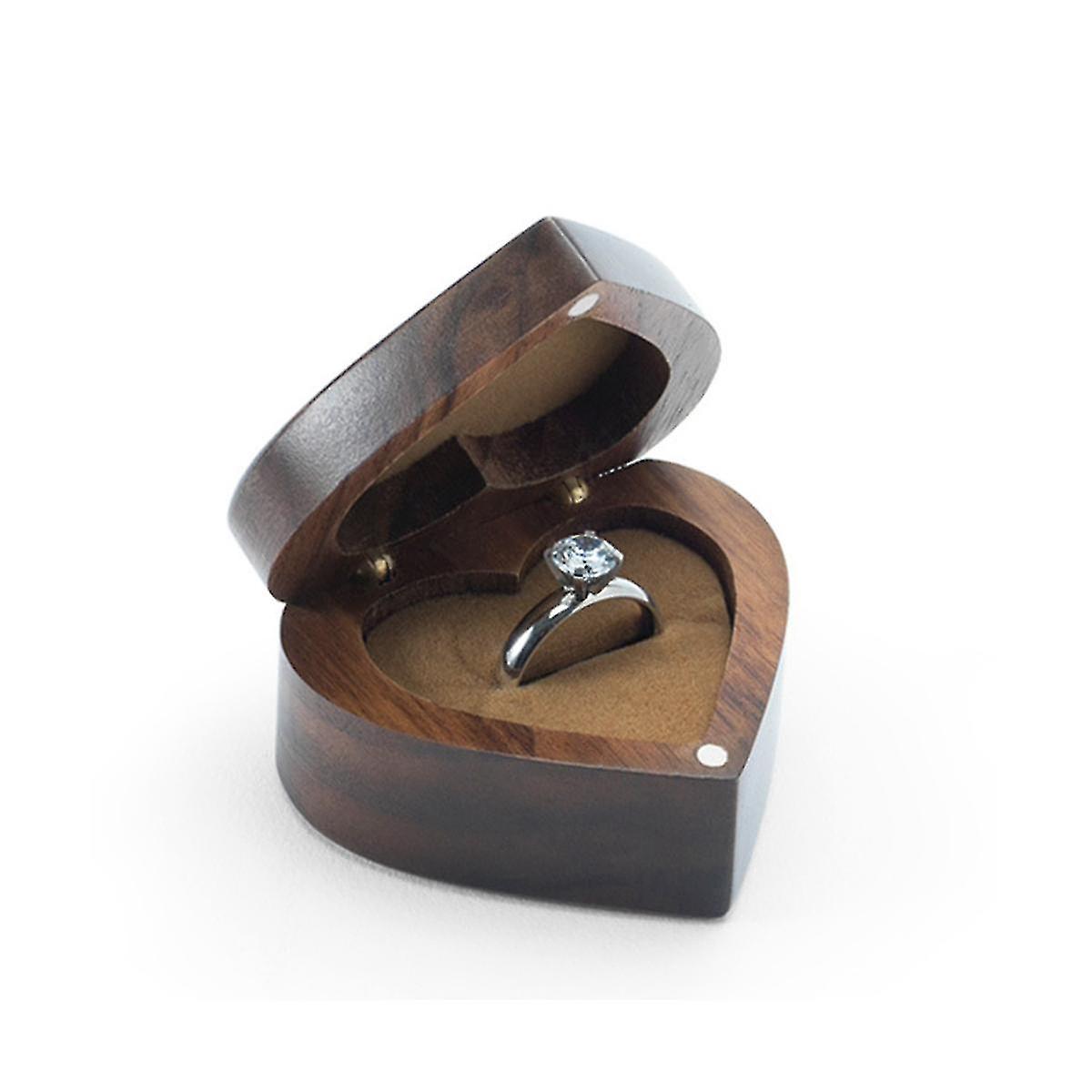 Marriage Proposal Jewelry Box Single Ring Walnut Flip Ring Storage Box Retro Portable Dustproof Pra