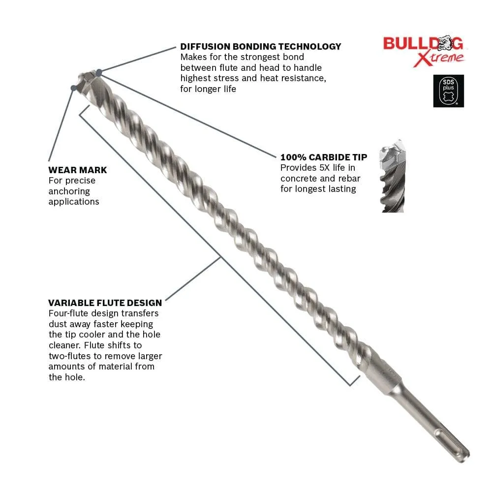 Bosch Bulldog Xtreme 3/8 in. x 16 in x 18 in.?SDS-Plus?Carbide Rotary Hammer Drill Bits HCFC2067