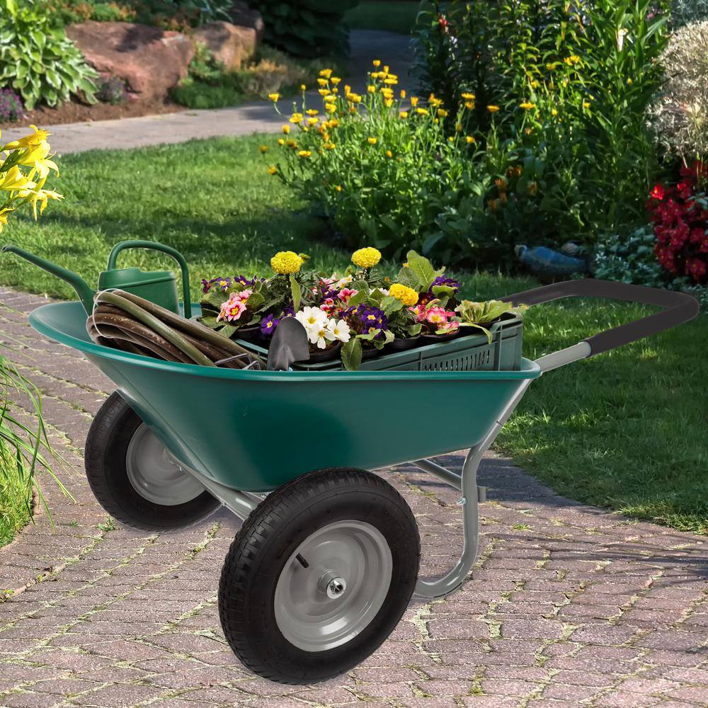 Earth Worth 683664DRC 5 cu. ft. 300 lbs. Weight Capacity Heavy-Duty Dual Wheel Wheelbarrow Garden Cart