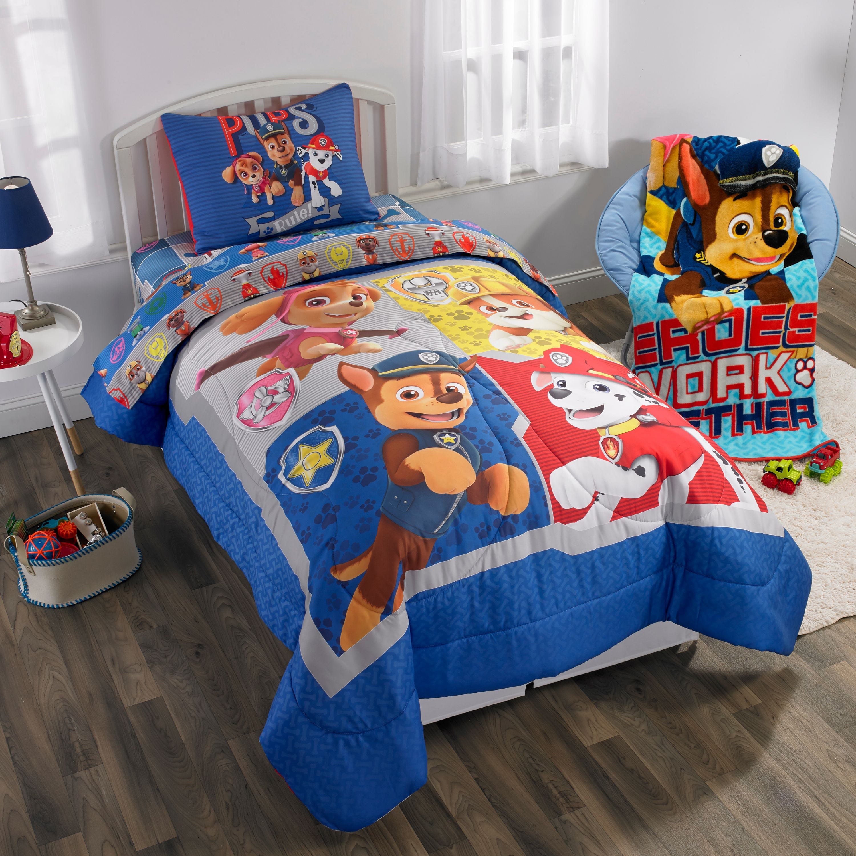 PAW Patrol Kids Twin Bed in a Bag, Comforter and Sheets, Blue and Gray, Nickelodeon