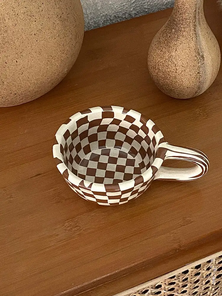 Quirkyquests Ceramic Checkerboard Latte Mug