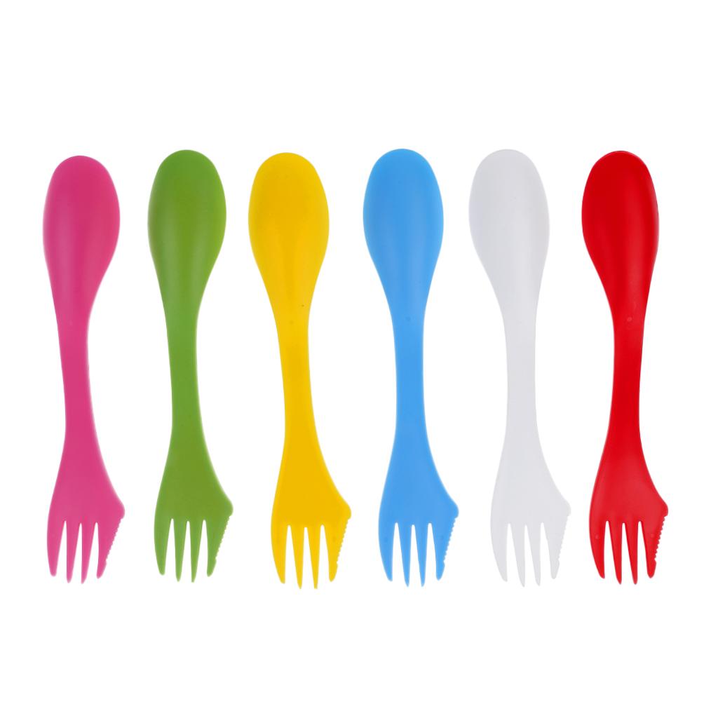 6Pcs Portable Camping Hiking Spork Utensils Spoon Fork Combo Cutlery