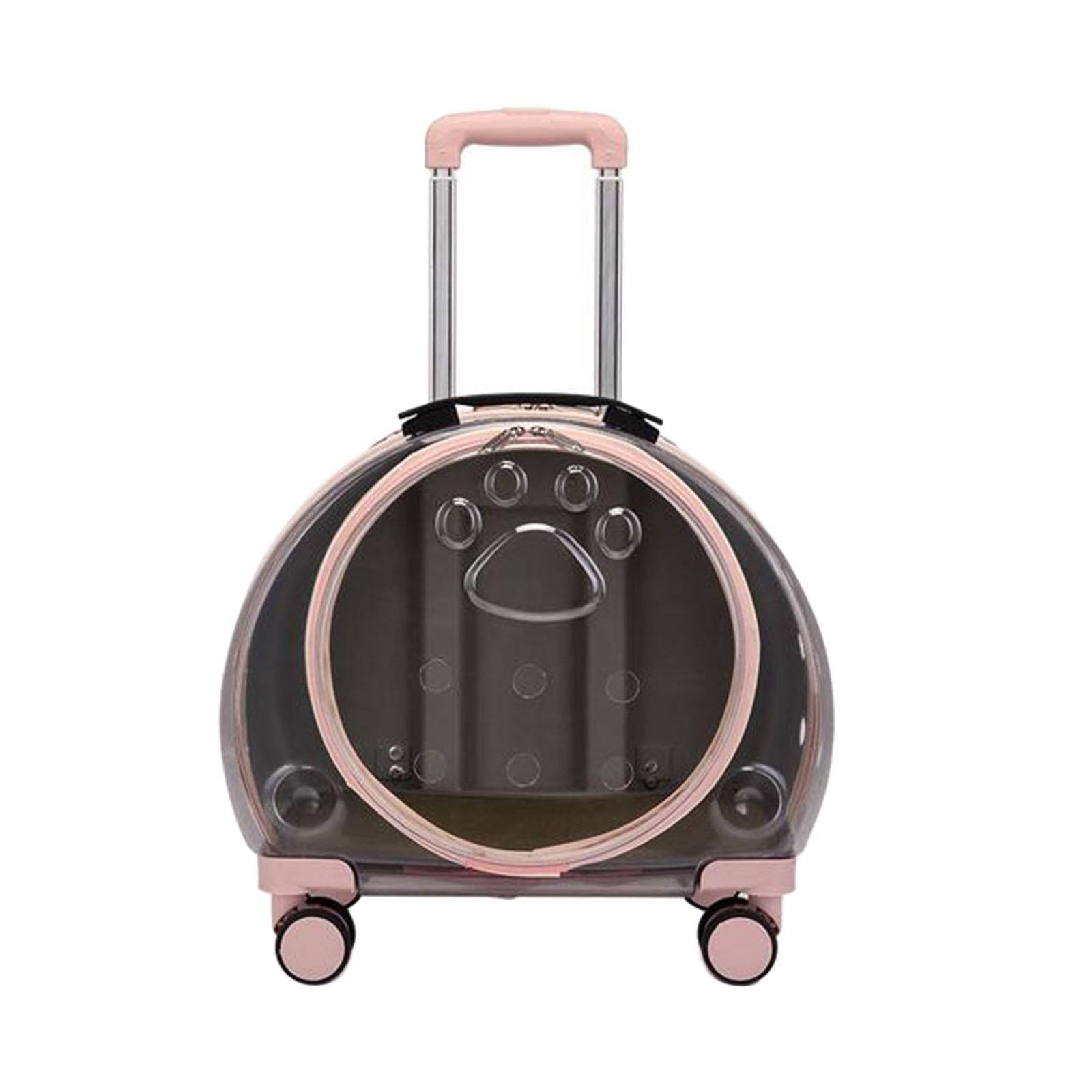 Cat Carrier Bag, Backpack Ventilated Holes Suitcase Adjustable Shoulder Strap Luggage Pet Trolley Case for Hiking Short Trips Outgoing Kitty Translucent Pink