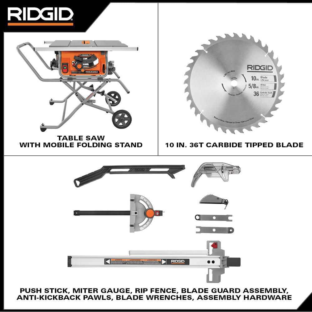 RIDGID 15 Amp 10 in. Portable Corded Pro Jobsite Table Saw with Stand R4514