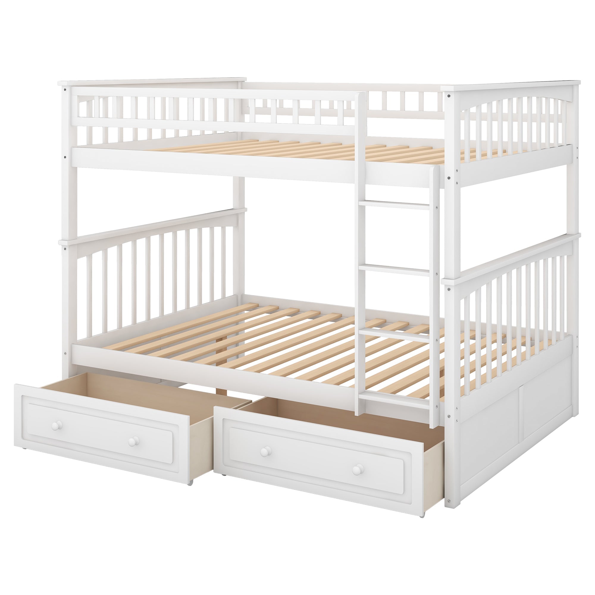 Euroco Pine Wood Bunk Bed With Storage, Full-Over-Full, White