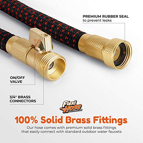 Flexi Hose Lightweight Expandable Garden Hose | No-Kink Flexibility - Extra Strength with 3/4 Inch Solid Brass Fittings & Double Latex Core | Rot, Crack, Leak Resistant (50 FT, Red/Black)