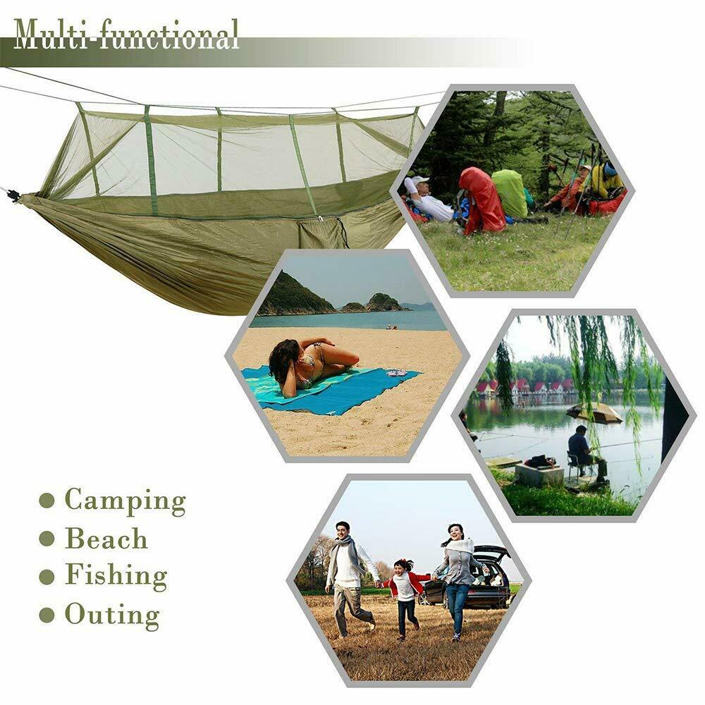 660lbs Double Camping Hammock with Removable Mosquito Net Portable Parachute Nylon Hammock Jungle Explorer Double Bug Net Camping Hammock for Hiking ing Beach Backyard Travel,Army Green