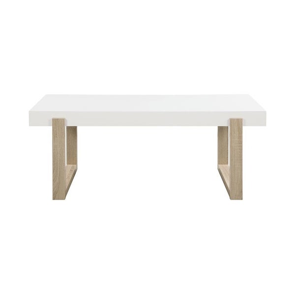 Rectangular Coffee Table with Sled Base in High Gloss White and Natural