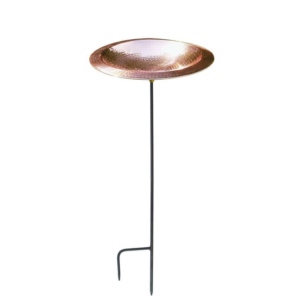 Achla Designs 12.5 in. Dia Polished Copper Plated Hammered Copper Birdbath Bowl with Stake BBHC-01T-S