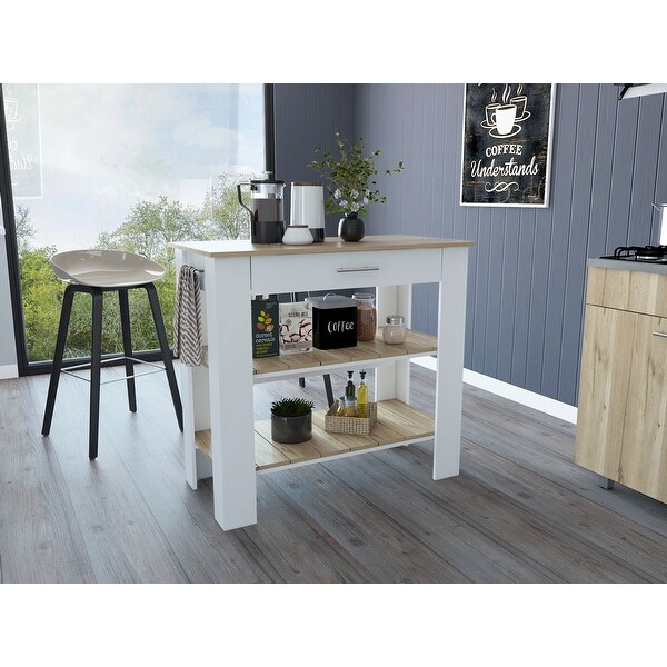 Cala 40 Kitchen Island with 2 Shelves， Drawer， Towel Rack， and 4 Legs - - 32385965