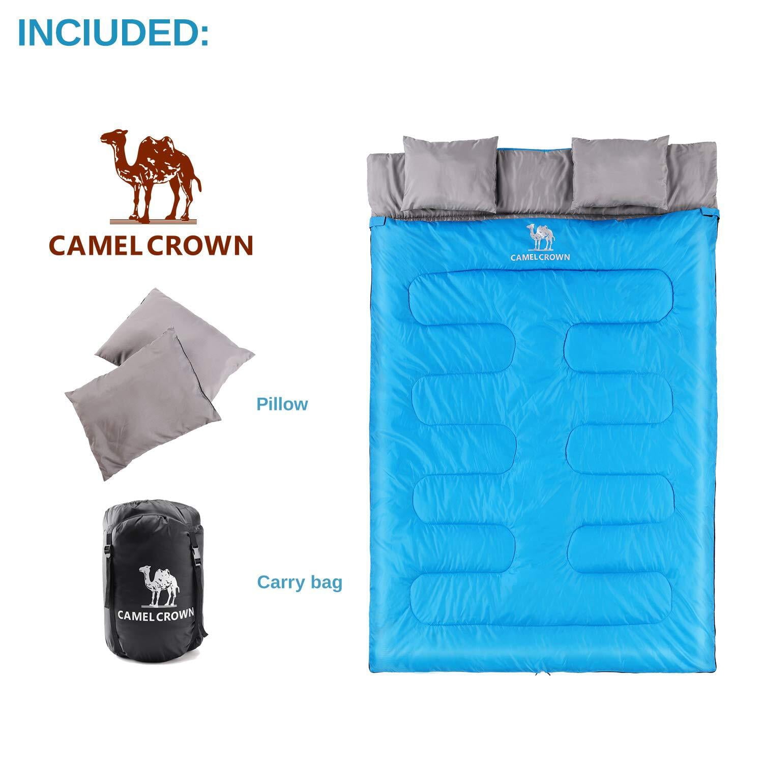 CAMEL CROWN Double Sleeping Bag - 4 Seasons Warm Cold Weather, Portable, Backpacking Hiking Camping Bag with Pillow for Camping & Adventures