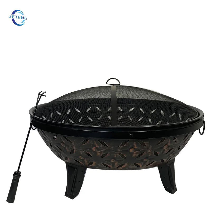 ZT Black Wood Burning Fire Bowl Round Metal Fire Pit Portable Outdoor Fire pits