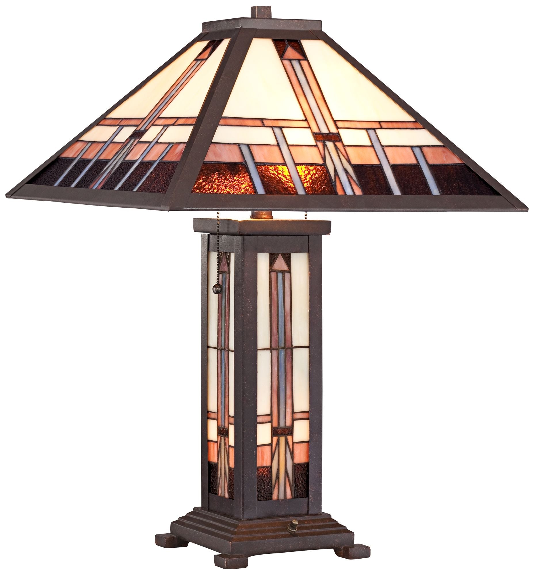 Robert Louis  Mission Style Table Lamp with Table Top Dimmer 26" High Bronze Art Stained Glass Shade for Living Room Bedroom (Color May Vary)