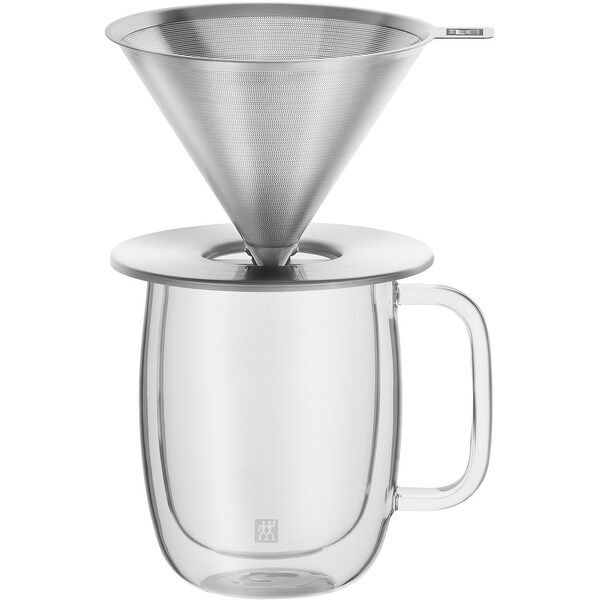 ZWILLING Sorrento Stainless Steel Pour Over Coffee Dripper with Double-Wall Glass Coffee Mug - Silver - 2-pc