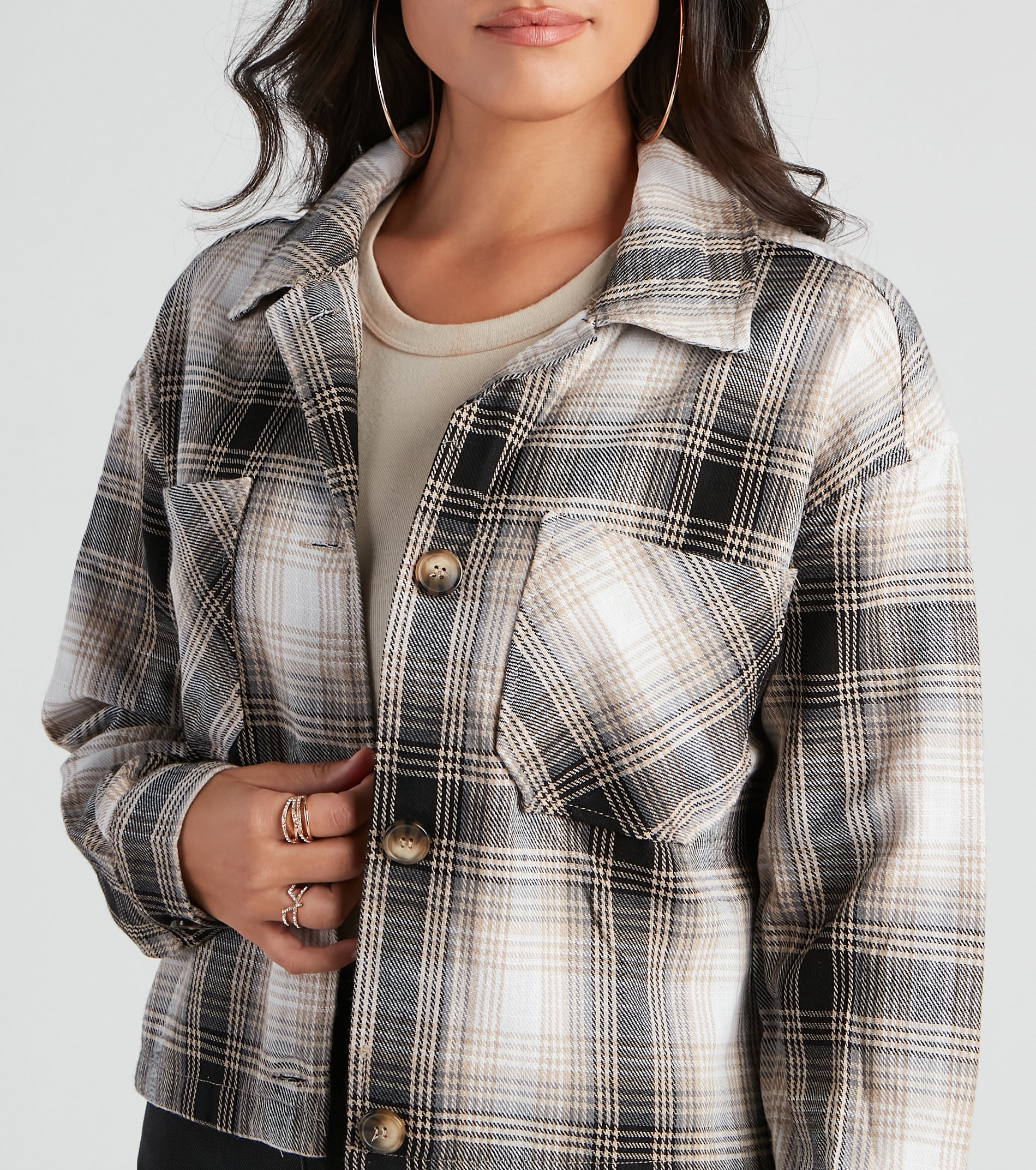 Chill Temps Plaid Crop Shacket