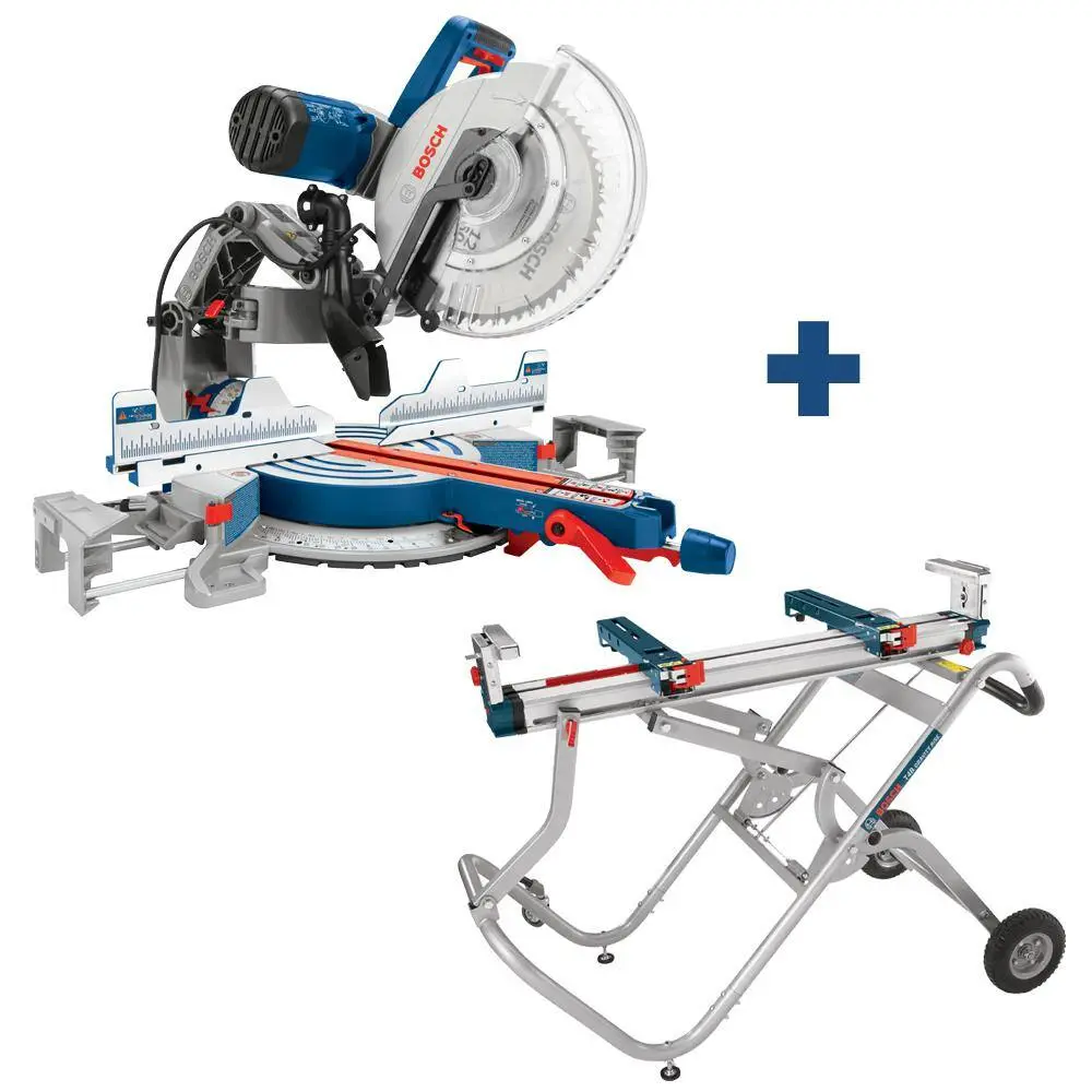 Bosch 15 Amp 12 in. Corded Dual-Bevel Sliding Glide Miter Saw Combo Kit with Bonus Gravity Rise Wheeled Miter Saw Stand GCM12SD+T4B