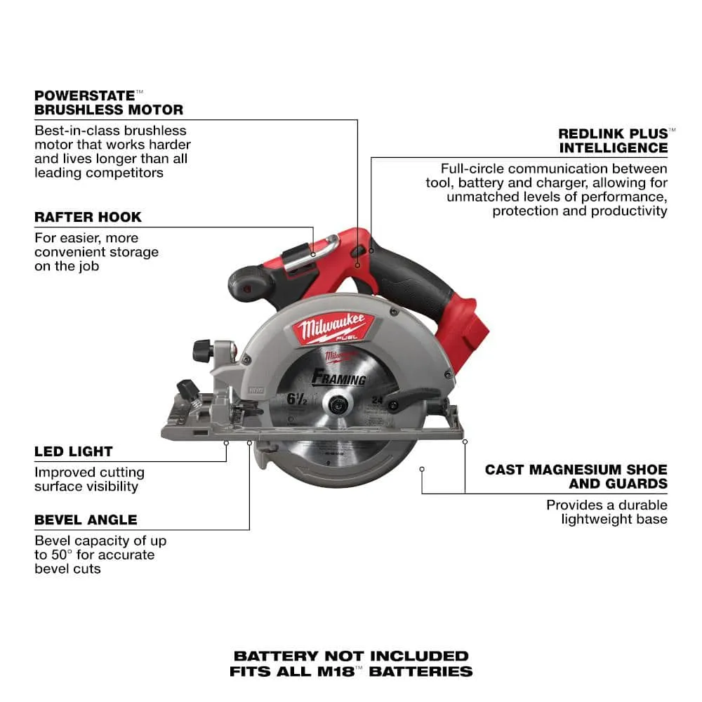 Milwaukee M18 FUEL 18V Lithium-Ion Brushless Cordless 6-1/2 in. Circular Saw (Tool-Only) 2730-20