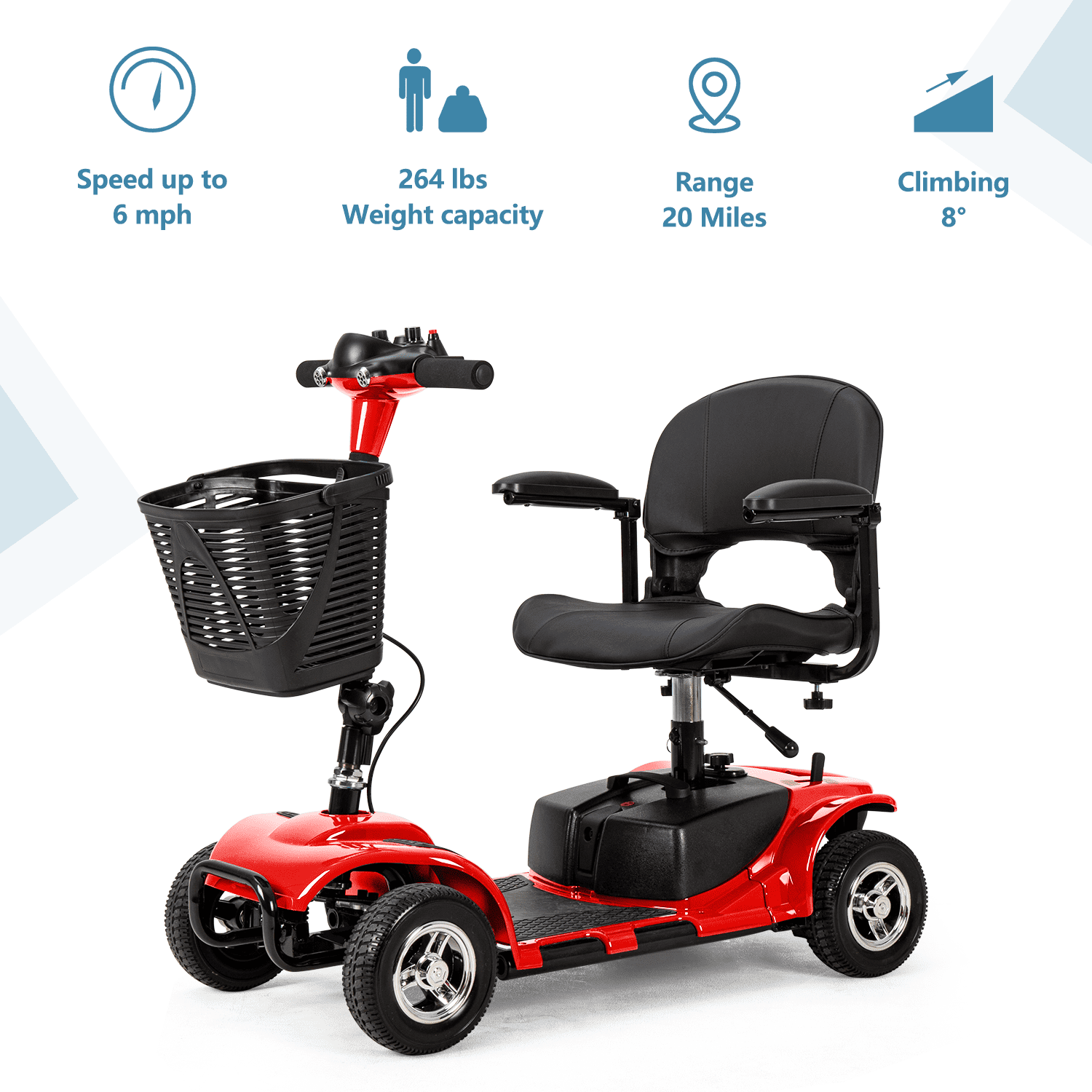 Mobility Scooter 4 Wheel Electric Mobility Scooter Folding Mobile Wheelchair w/Basket for Seniors Adult,Max Weight 300 lbs,Red