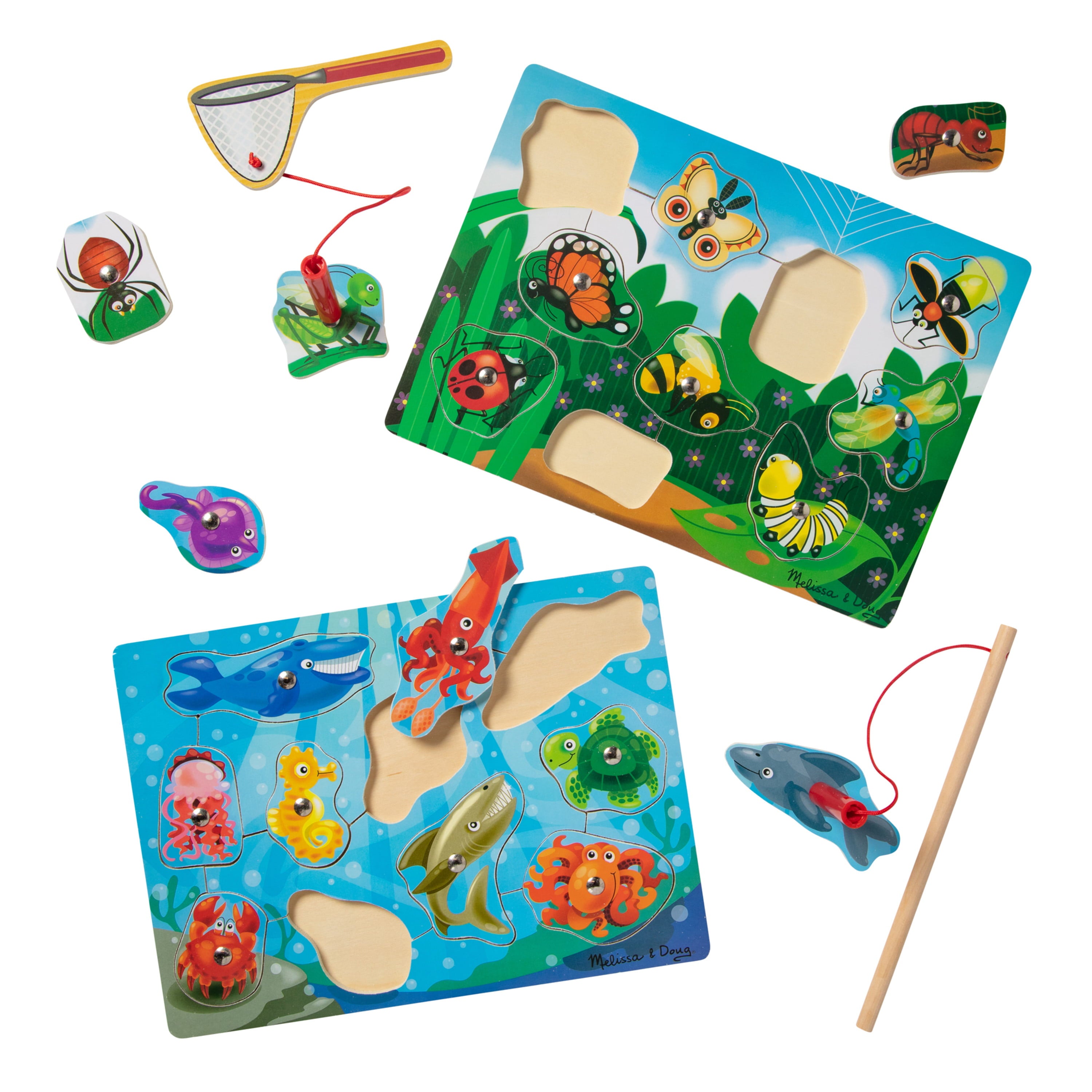 Melissa and Doug Magnetic Wooden Puzzle Game Set: Fishing and Bug Catching