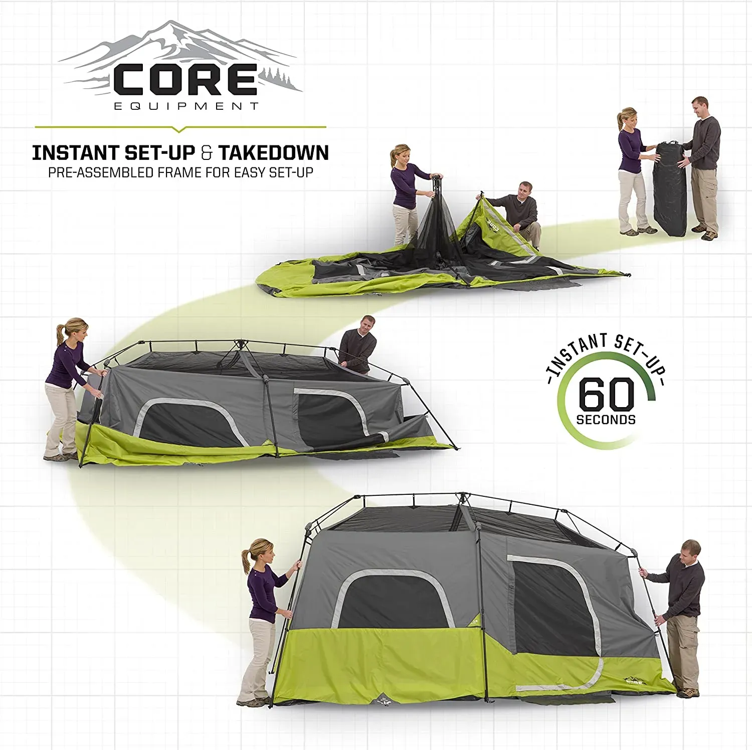 9 Person Instant Cabin Tent | Portable Multi Room Stand Up Tent for Family with Storage Pockets for Camping Accessories | Best Large Pop Up Tent for Easy 2 Minute Car Camp Setup