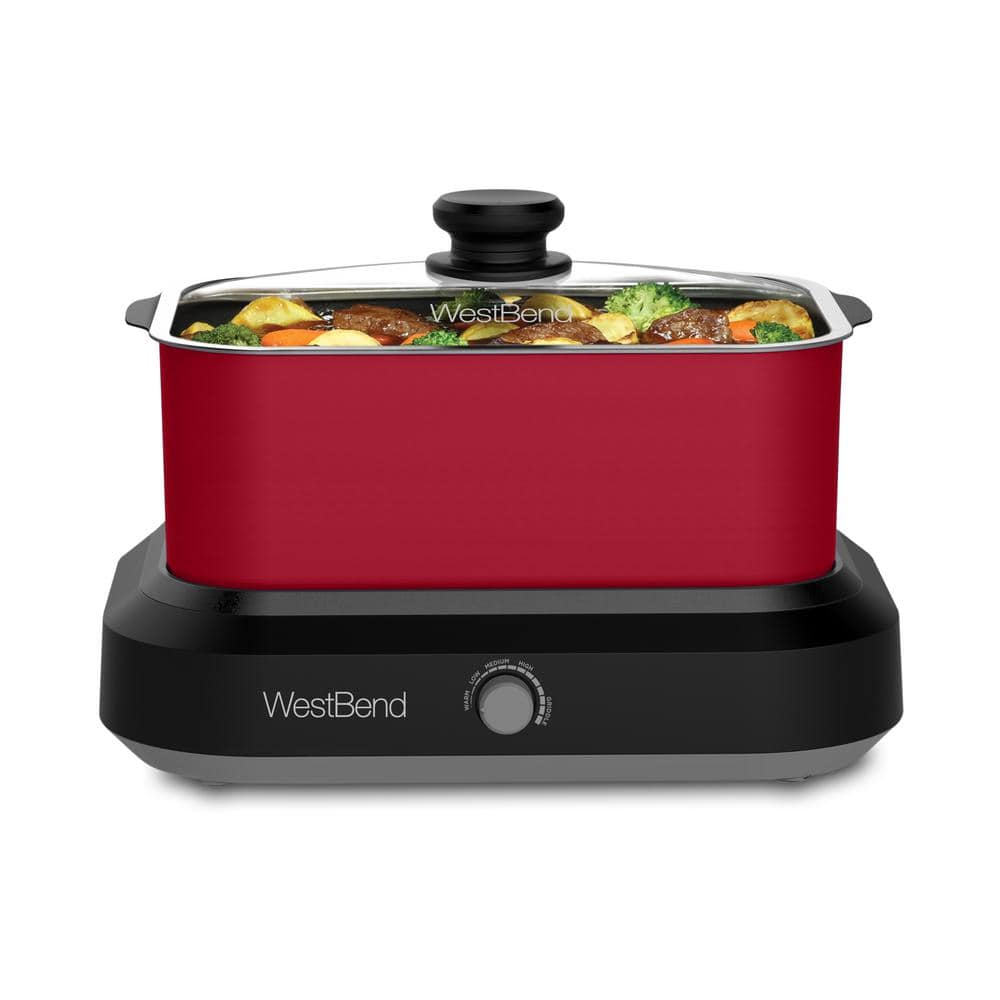 West Bend 5 qt. Red Non-Stick Versatility Slow Cooker with 5-Temperature Settings Includes Travel Lid and Thermal Tote 87905R