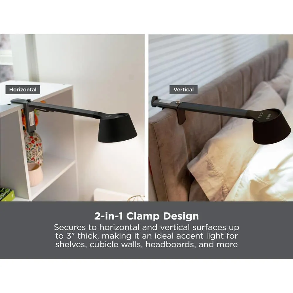 BLACK+DECKER 4 in. Works with Alexa Smart 2-in-1 LED Clamp Lamp, Fits Cubicles and Headboards, Automatic Circadian Lighting, Black LED2200-CLSM-BK