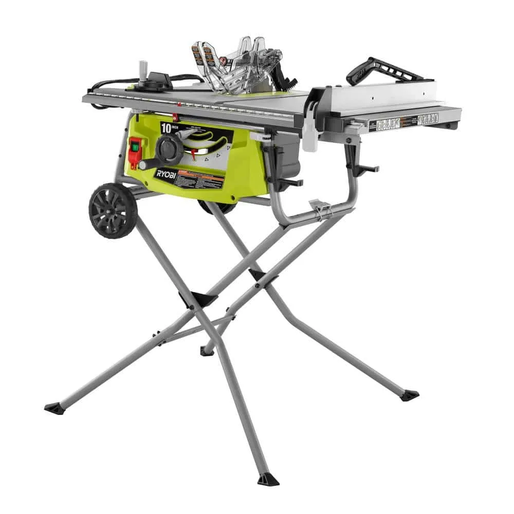 RYOBI 15 Amp 10 in. Expanded Capacity Portable Corded Table Saw With Rolling Stand RTS23