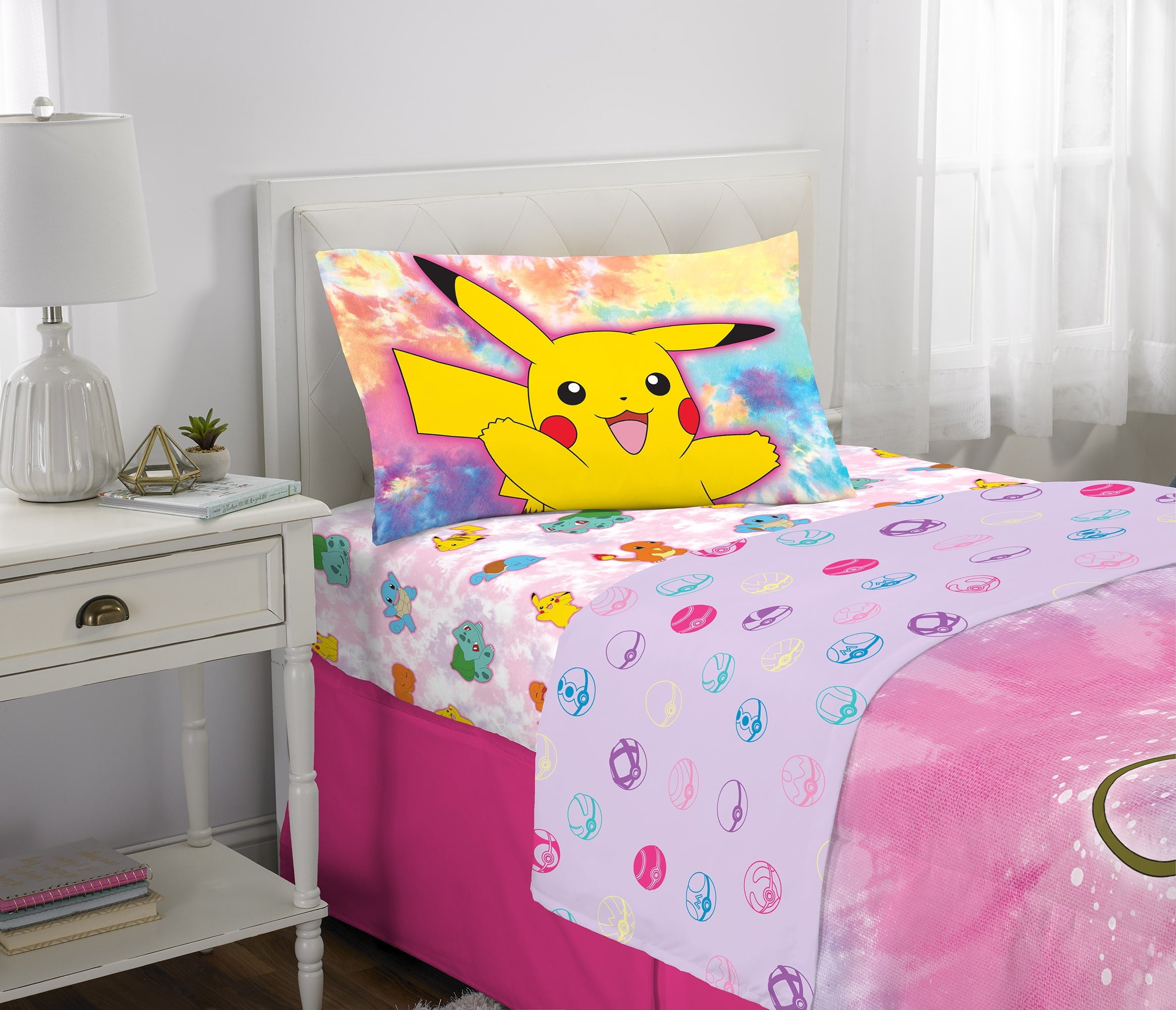 Pokémon Kids Twin Bed in a Bag, Tie-Dye, Gaming Bedding, Comforter and Sheets, Purple