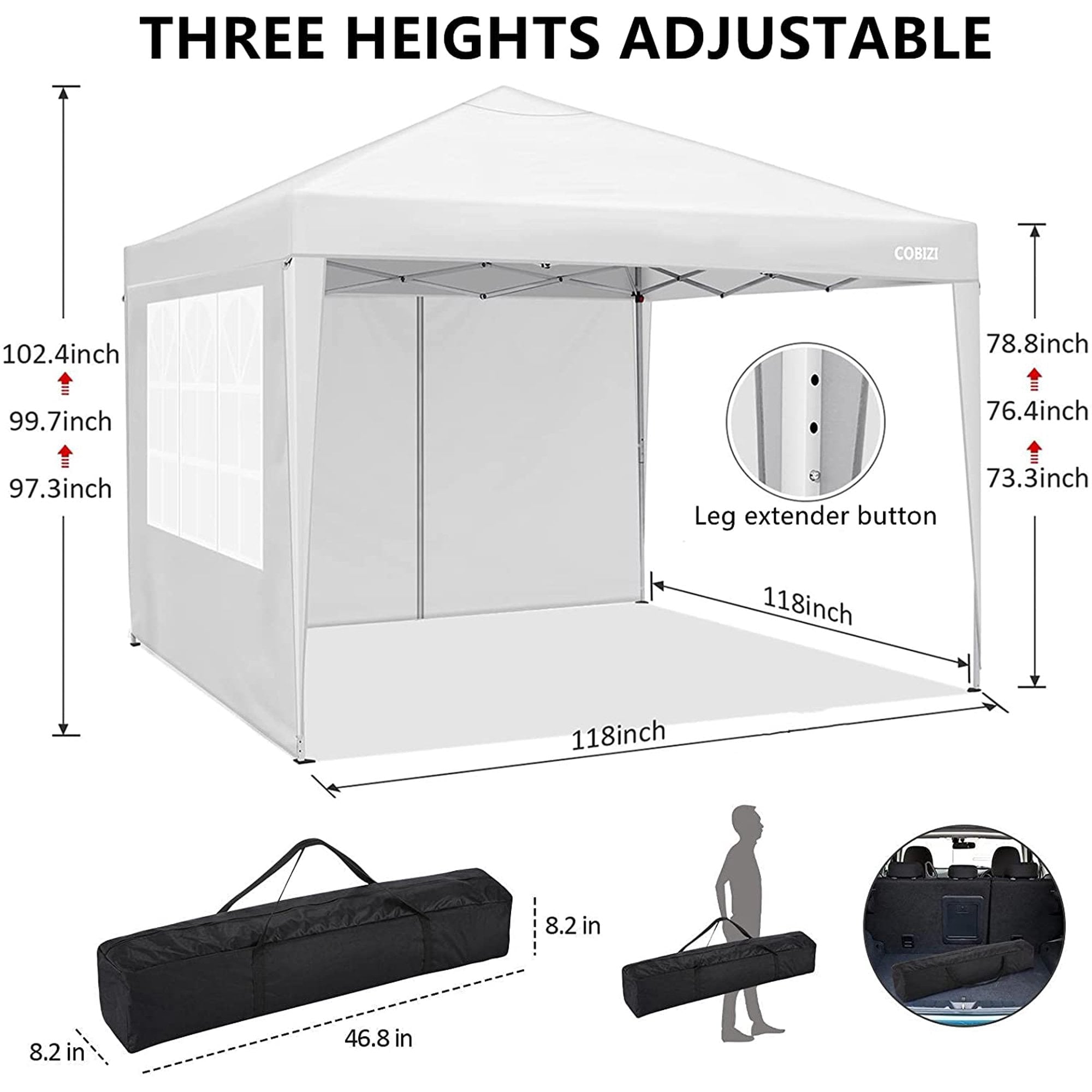 10 x 10ft Pop Up Canopy Tent Instant Outdoor Party Canopy Straight Leg Commercial Gazebo Tent Shelter with 4 Removable Sidewalls and Carrying Bag, White