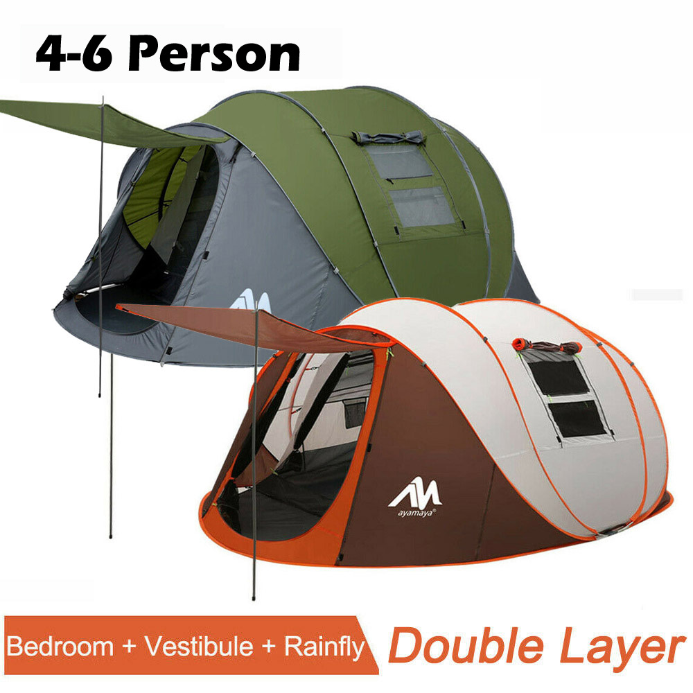 IClover 4-6 Person Large Double Layer Family Camping Instant Pop Up Tent Dome Waterproof 4/5/6 Persons Auto Waterproof Camping Dome Tent with Carry Bag for Hiking Picnic Backpacking 2021 New Brown