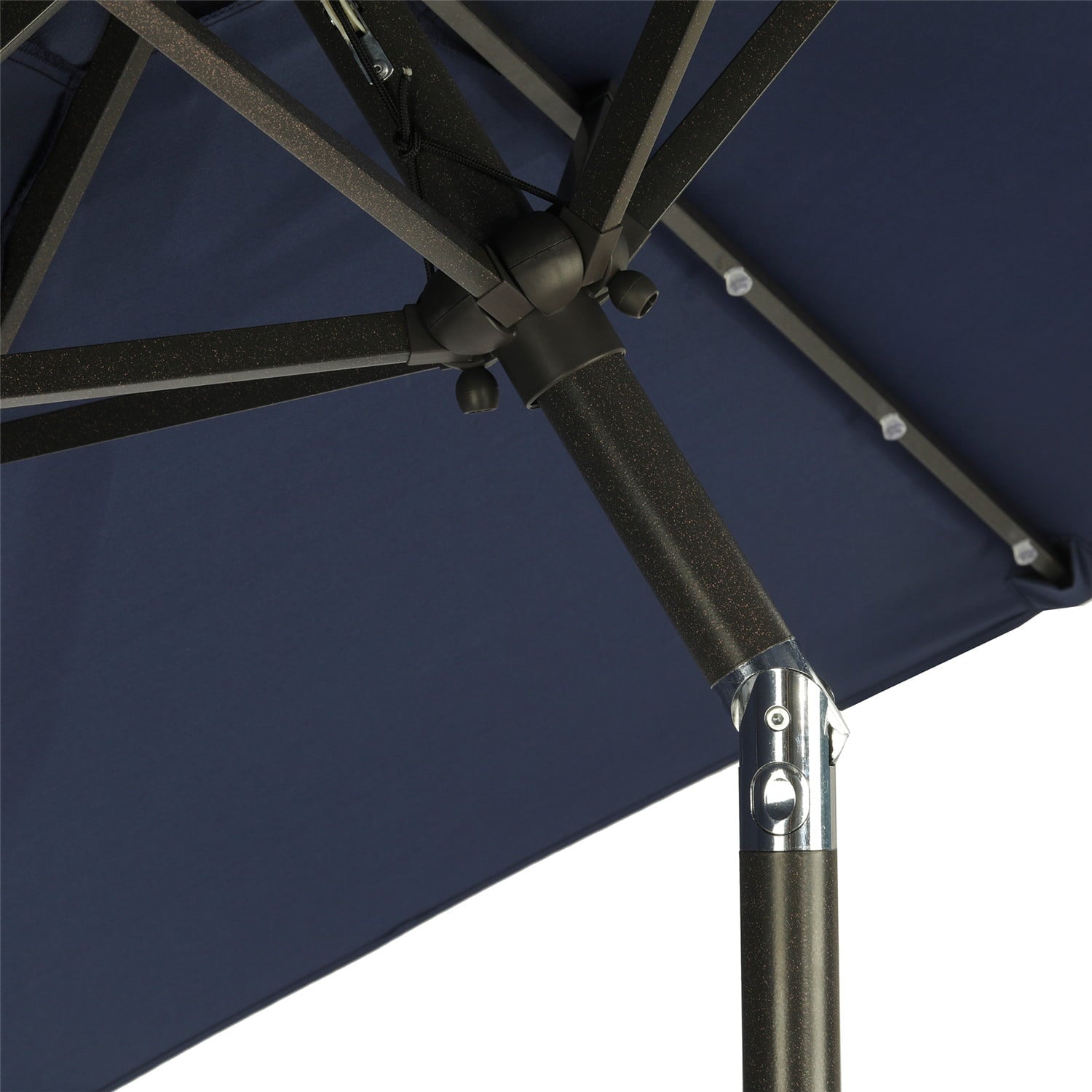 Cozyhom 7.5 ft Solar Umbrella 18 LED Lighted Patio Umbrella Market Table Umbrella for Deck, Pool, Navy blue