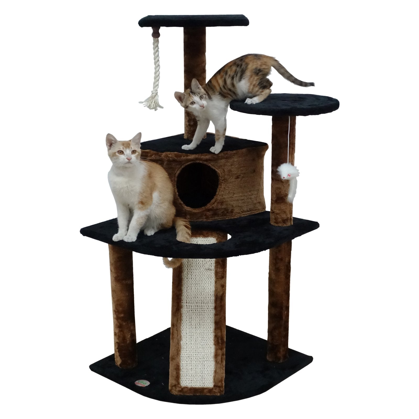 Go Pet Club 47-in Cat Tree and Condo Scratching Post Tower， Beige and Brown